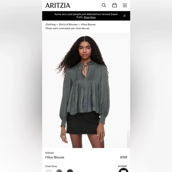 🐨 ARITZIA WILFRED MILOU BLOUSE IN COAL GREY - size XS 🐨 - Picture 1 of 9